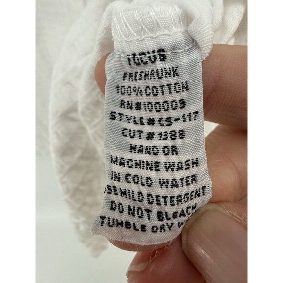Focus Casual Life Button white textured button up cotton Small S roll tab sleeve - Picture 3 of 7